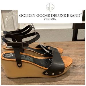 Cherry Golden Goose Deluxe Brand Wedge platform black tan sandals sz 8.5